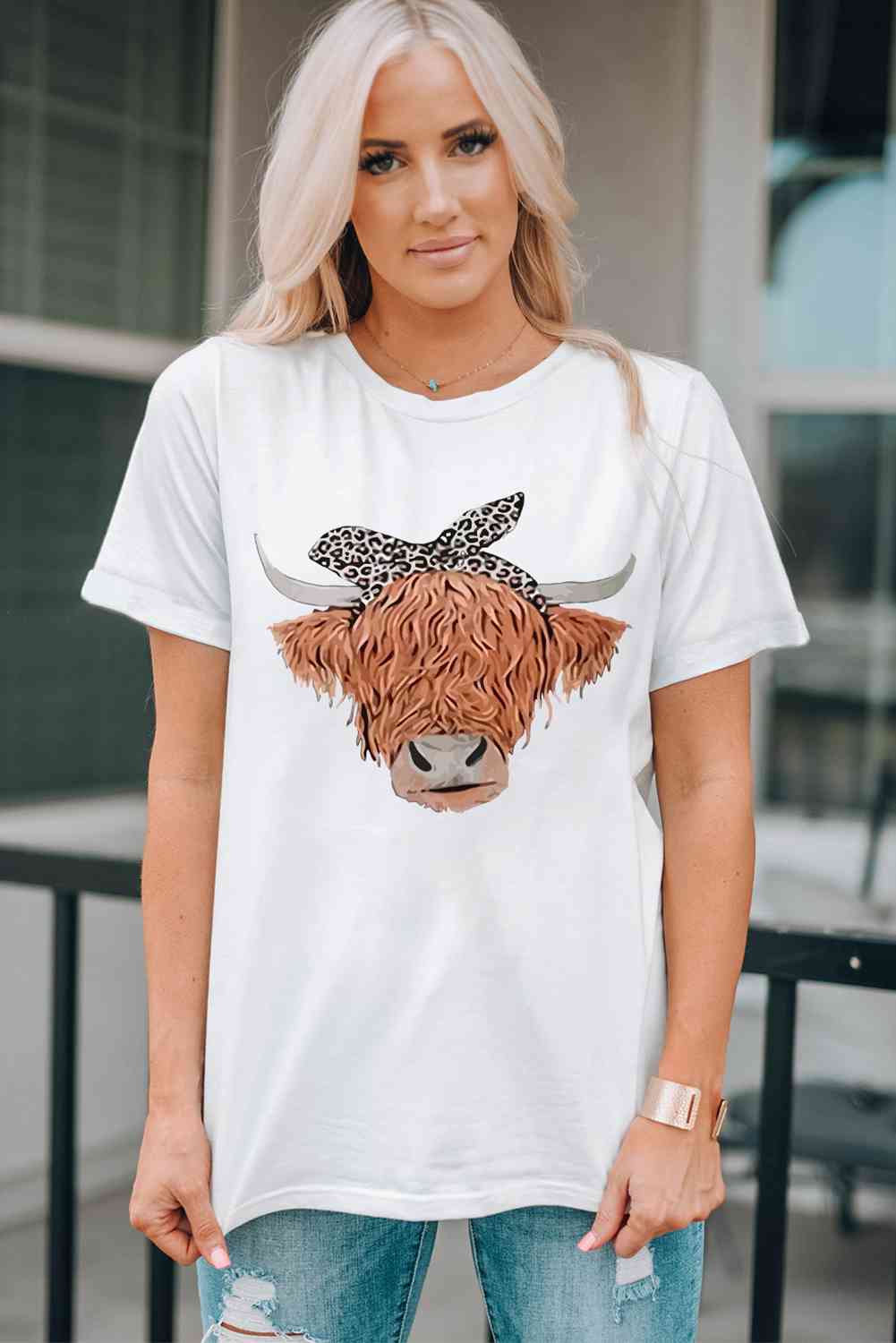 Cow Graphic Round Neck T-Shirt - Ashley's Artistries