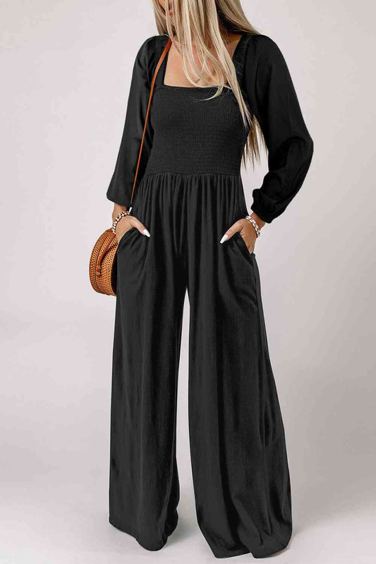 Square Neck Raglan Sleeve Jumpsuit with Pocket - Ashley's Artistries