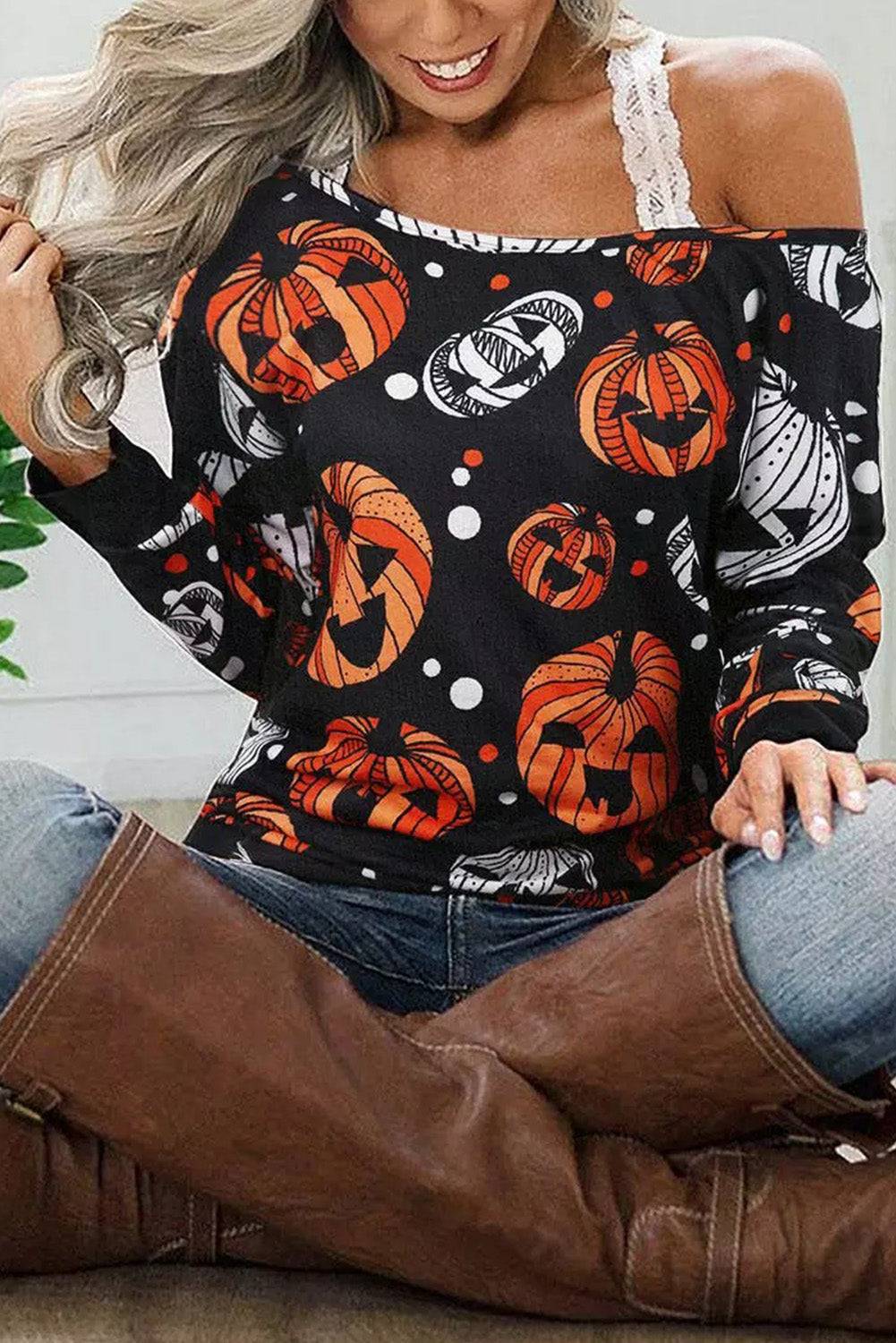 Off Shoulder Jack-O'-Lantern Sweater - Ashley's Artistries