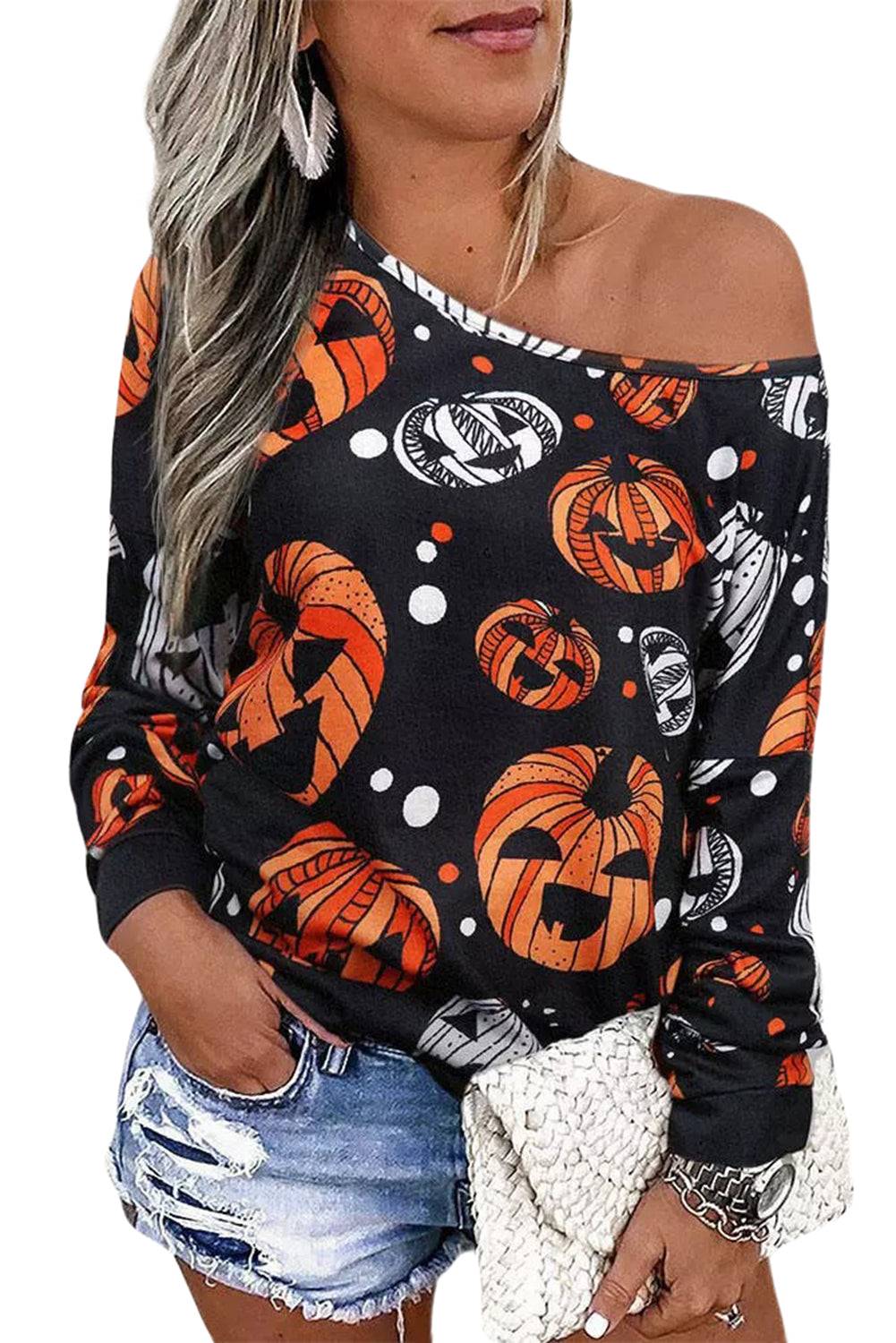 Off Shoulder Jack-O'-Lantern Sweater - Ashley's Artistries