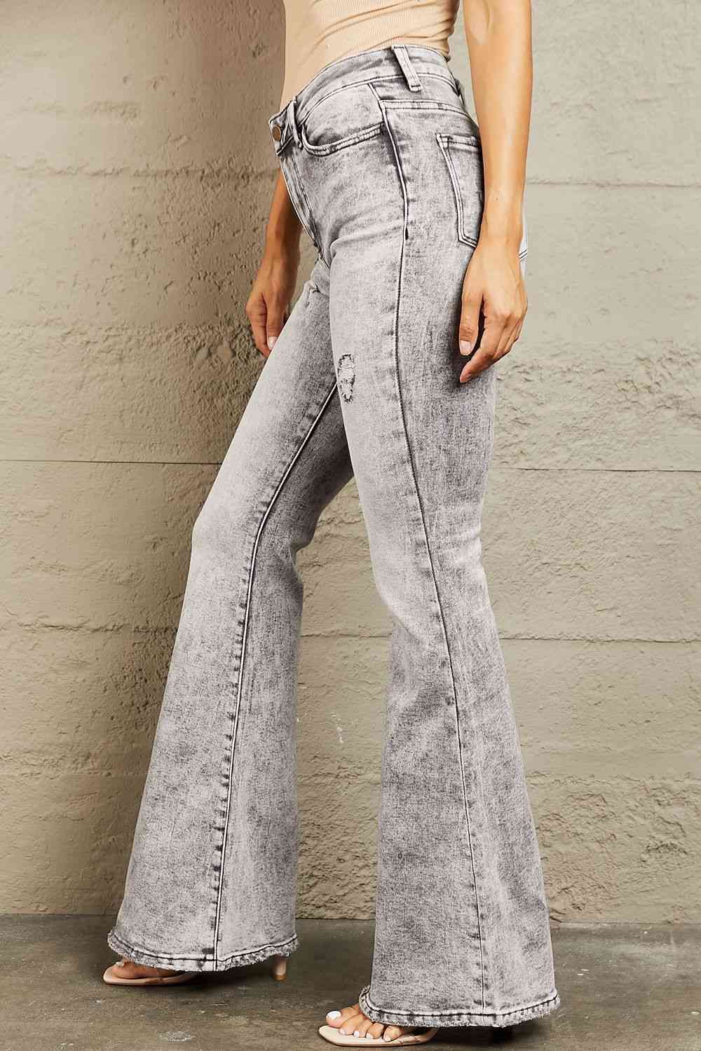 High Waisted Acid Wash Flare Jeans - Ashley's Artistries