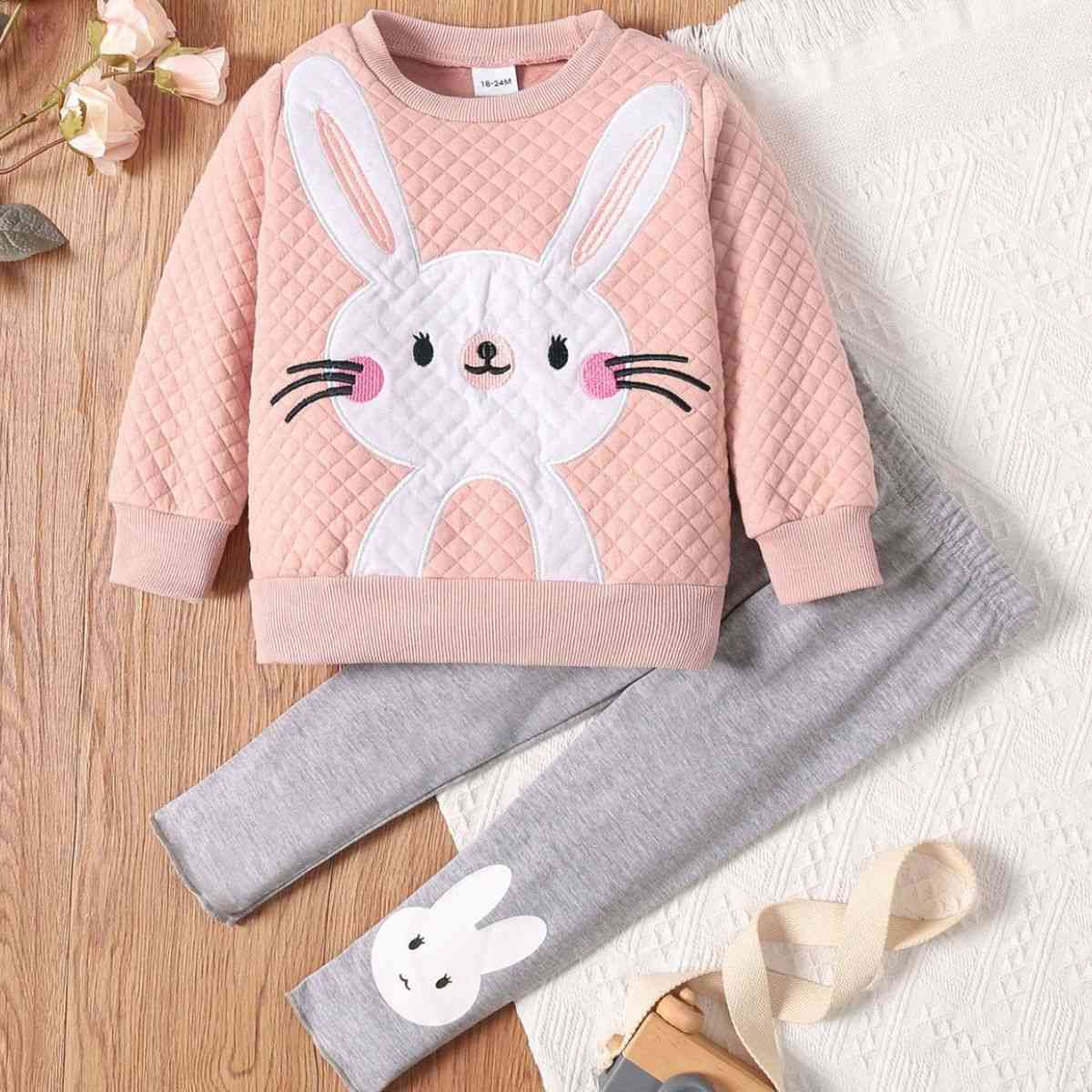 Girls Rabbit Graphic Top and Pants Set - Ashley's Artistries