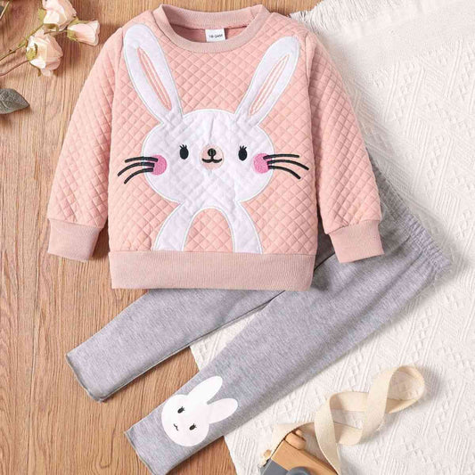 Girls Rabbit Graphic Top and Pants Set - Ashley's Artistries