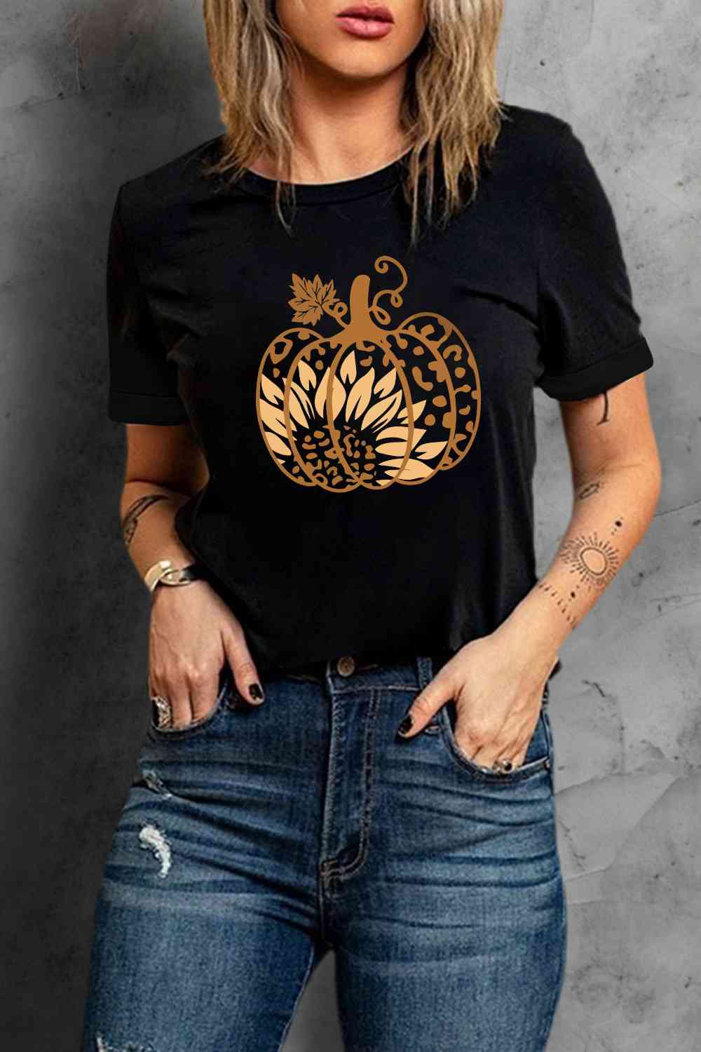 Short Sleeve Pumpkin Graphic T-Shirt - Ashley's Artistries