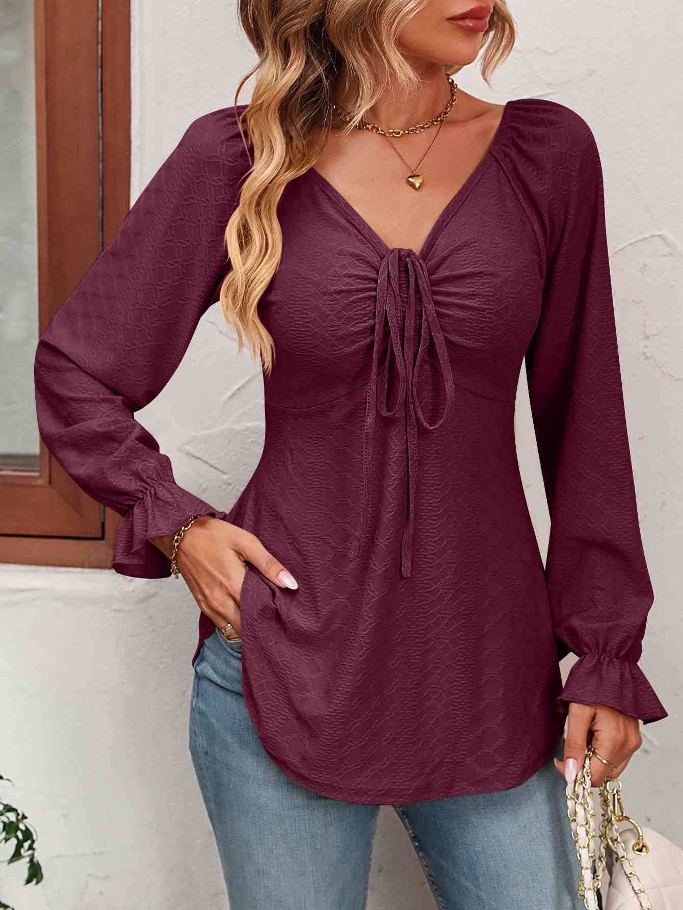 Tie Front Puff Sleeve Blouse - Ashley's Artistries