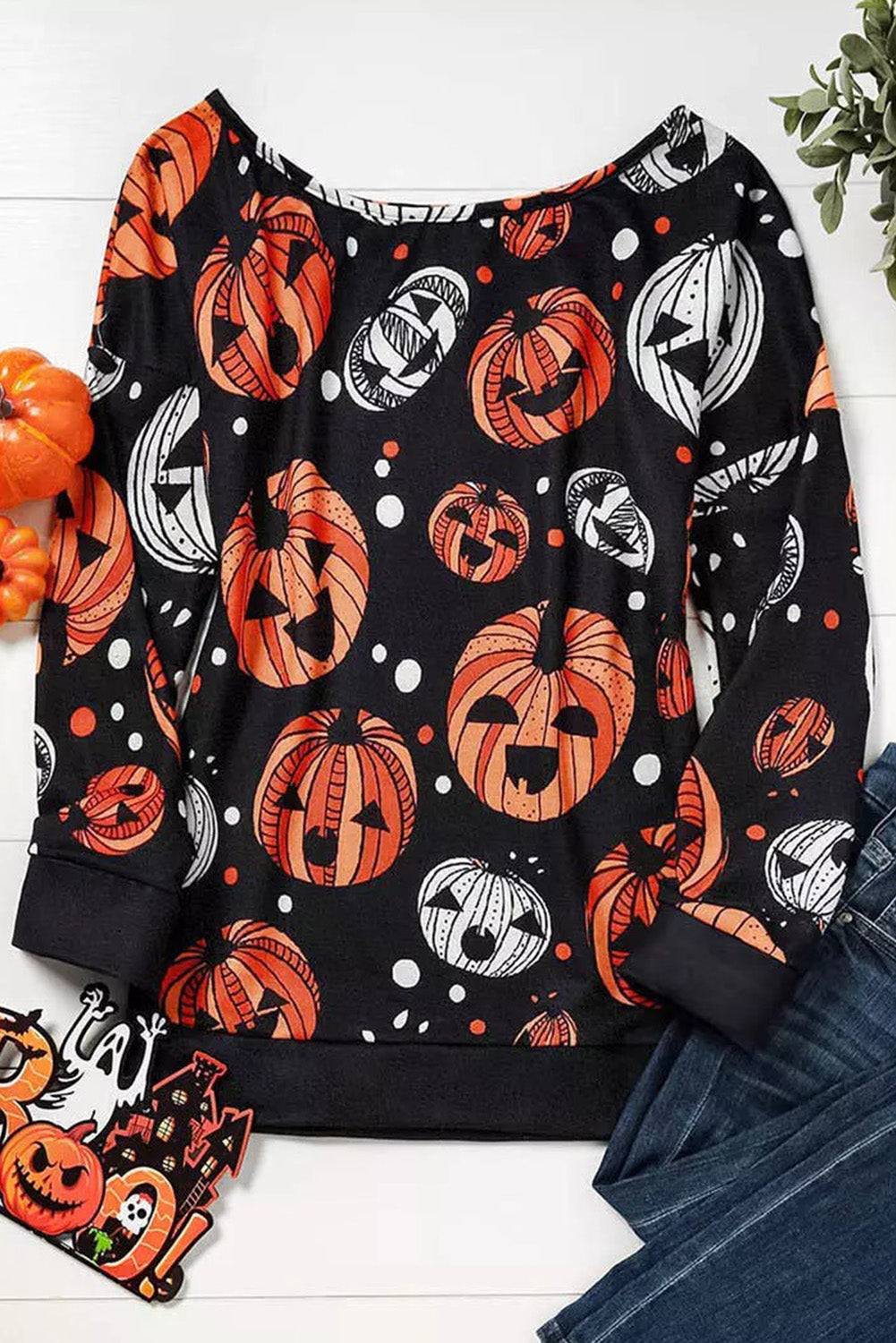 Off Shoulder Jack-O'-Lantern Sweater - Ashley's Artistries