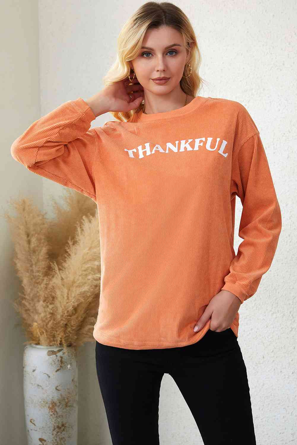 Thankful Graphic Long Sleeve Sweater - Ashley's Artistries