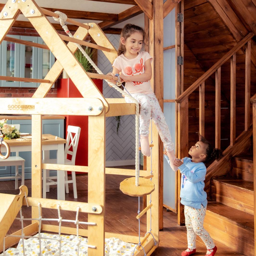 Indoor Wooden Playhouse with Swings - Ashley's Artistries