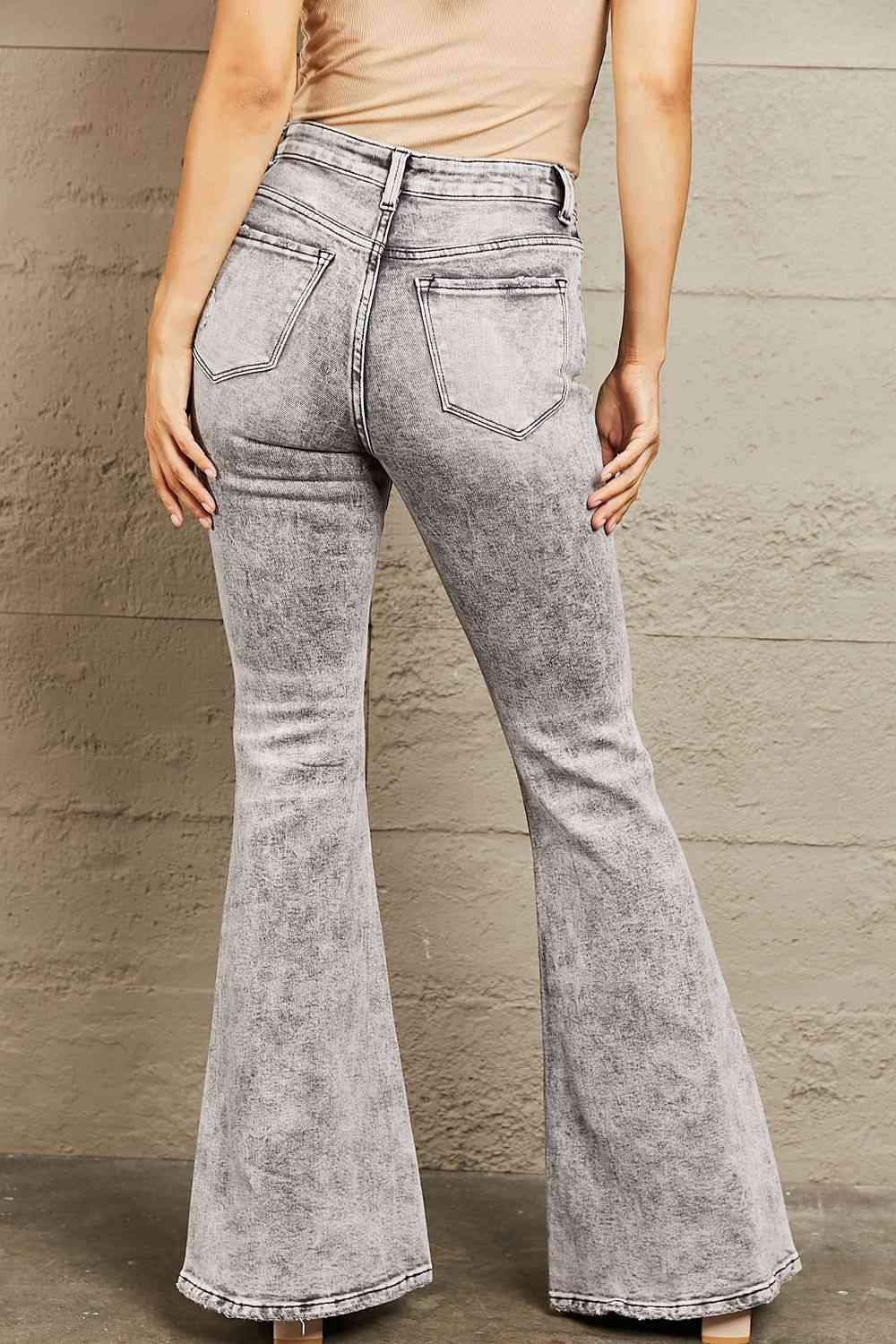 High Waisted Acid Wash Flare Jeans - Ashley's Artistries