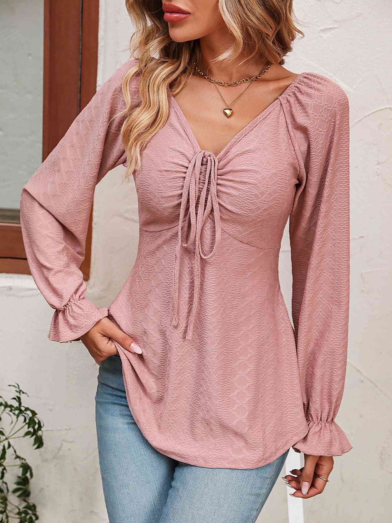 Tie Front Puff Sleeve Blouse - Ashley's Artistries