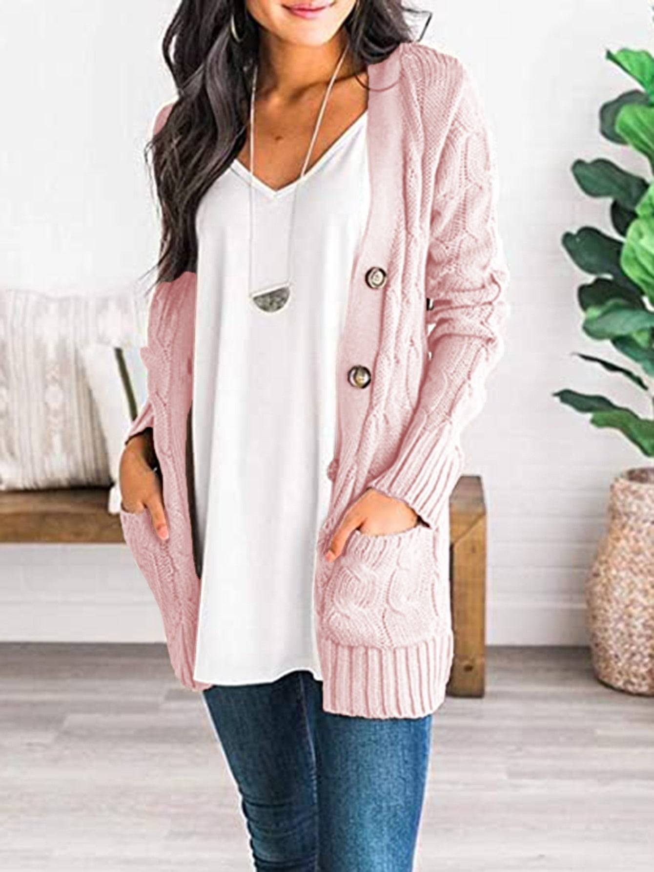 Cable-Knit Cardigan with Pockets - Ashley's Artistries