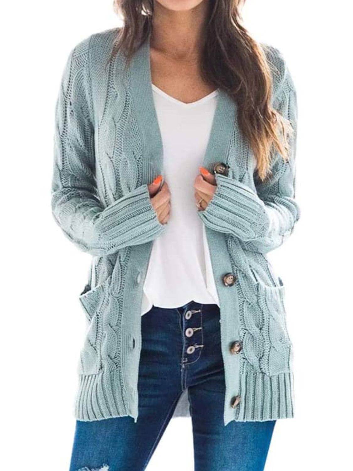 Cable-Knit Cardigan with Pockets - Ashley's Artistries