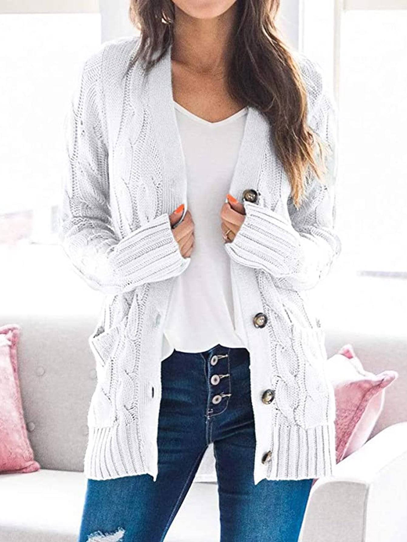 Cable-Knit Cardigan with Pockets - Ashley's Artistries