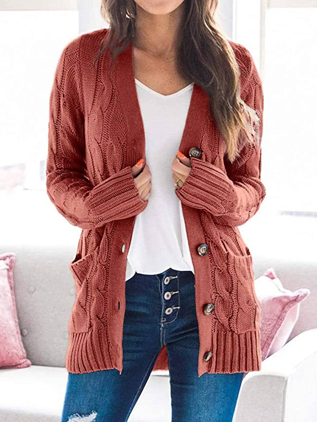 Cable-Knit Cardigan with Pockets - Ashley's Artistries