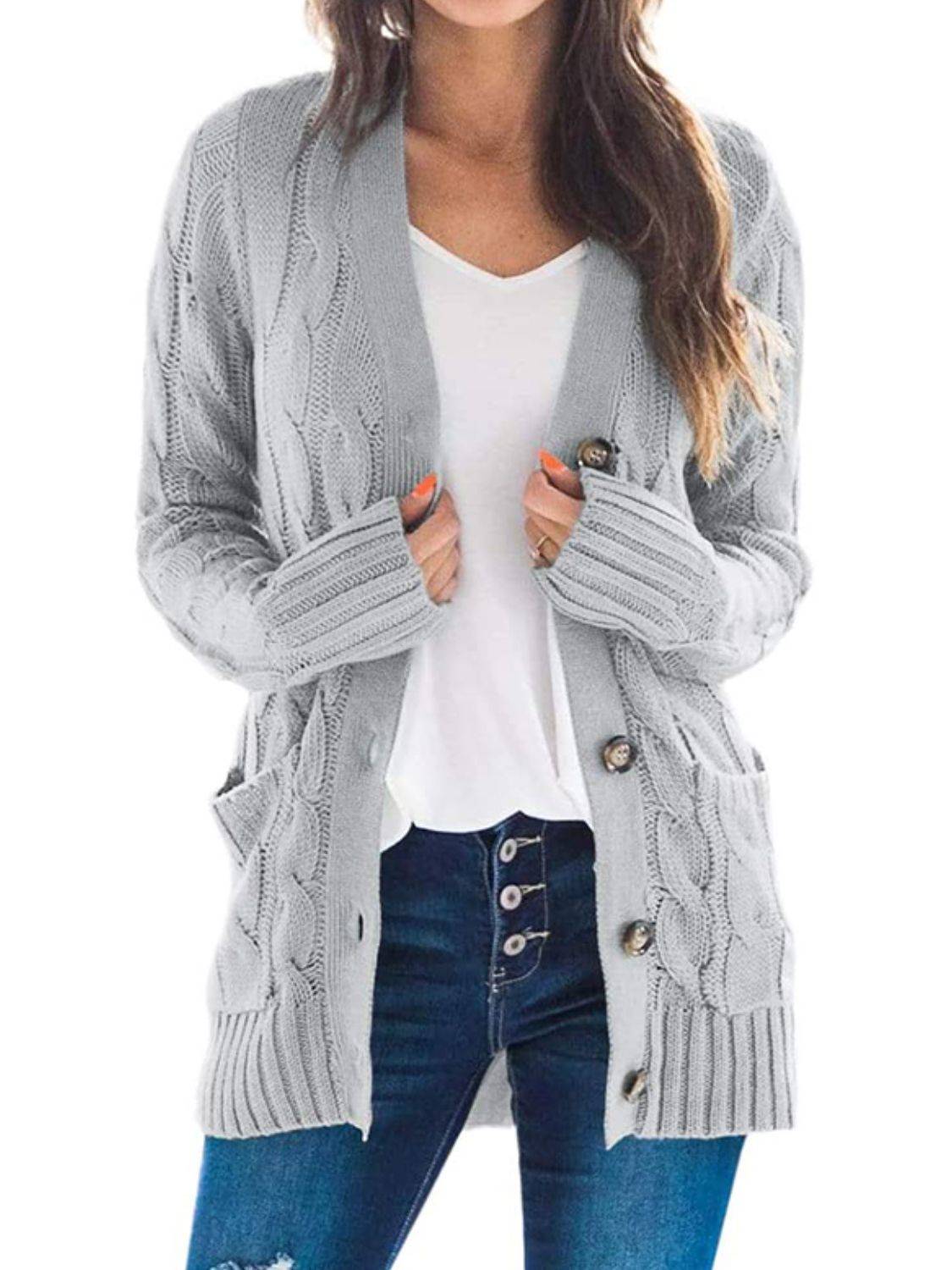 Cable-Knit Cardigan with Pockets - Ashley's Artistries