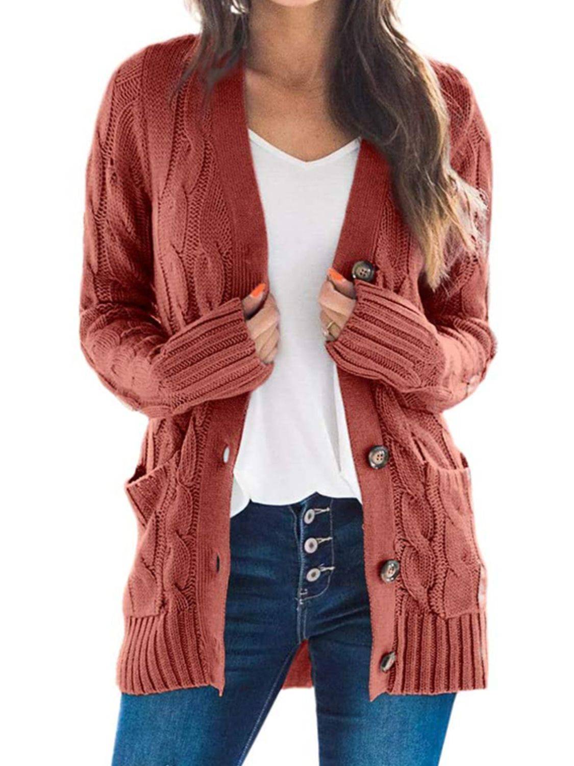 Cable-Knit Cardigan with Pockets - Ashley's Artistries