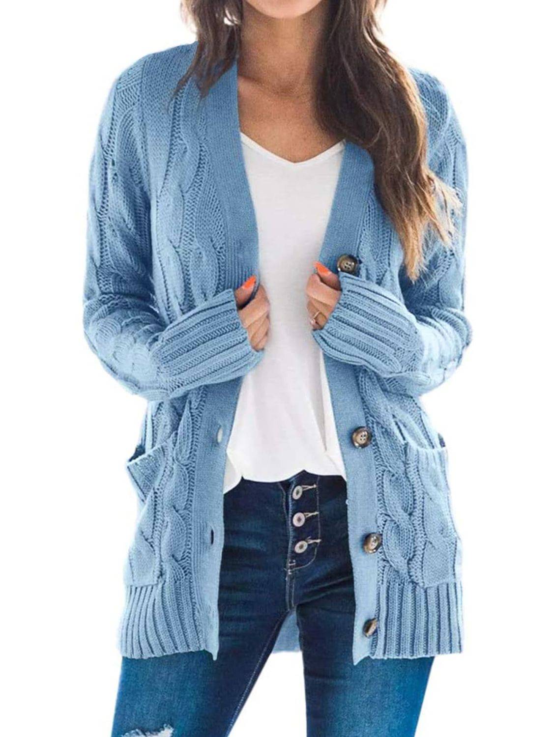 Cable-Knit Cardigan with Pockets - Ashley's Artistries