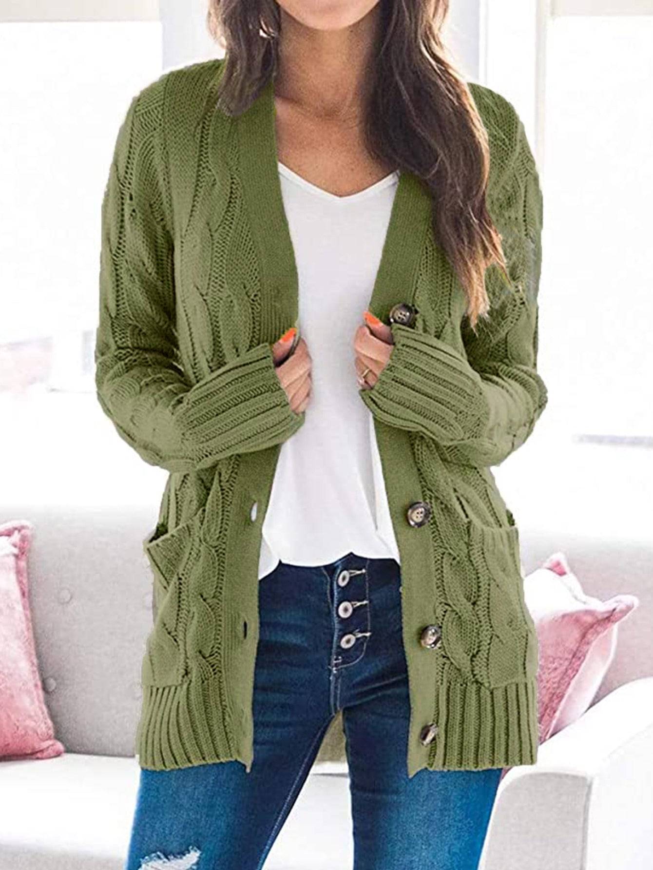 Cable-Knit Cardigan with Pockets - Ashley's Artistries