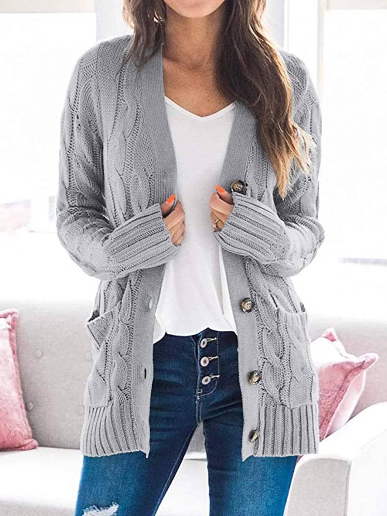 Cable-Knit Cardigan with Pockets - Ashley's Artistries