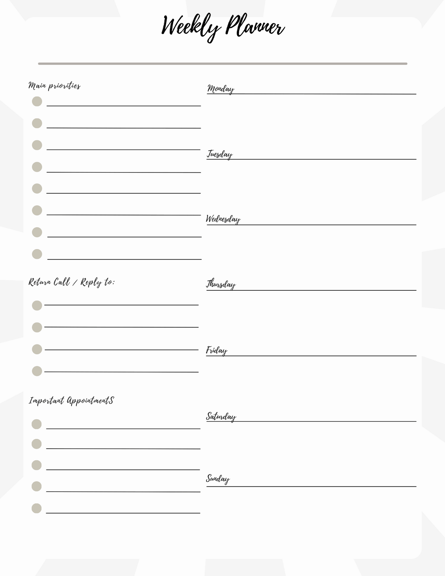 Weekly Planner Printable - Ashley's Artistries