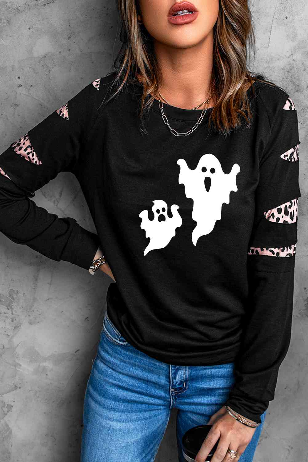 Ghost Graphic Round Neck Sweatshirt - Ashley's Artistries