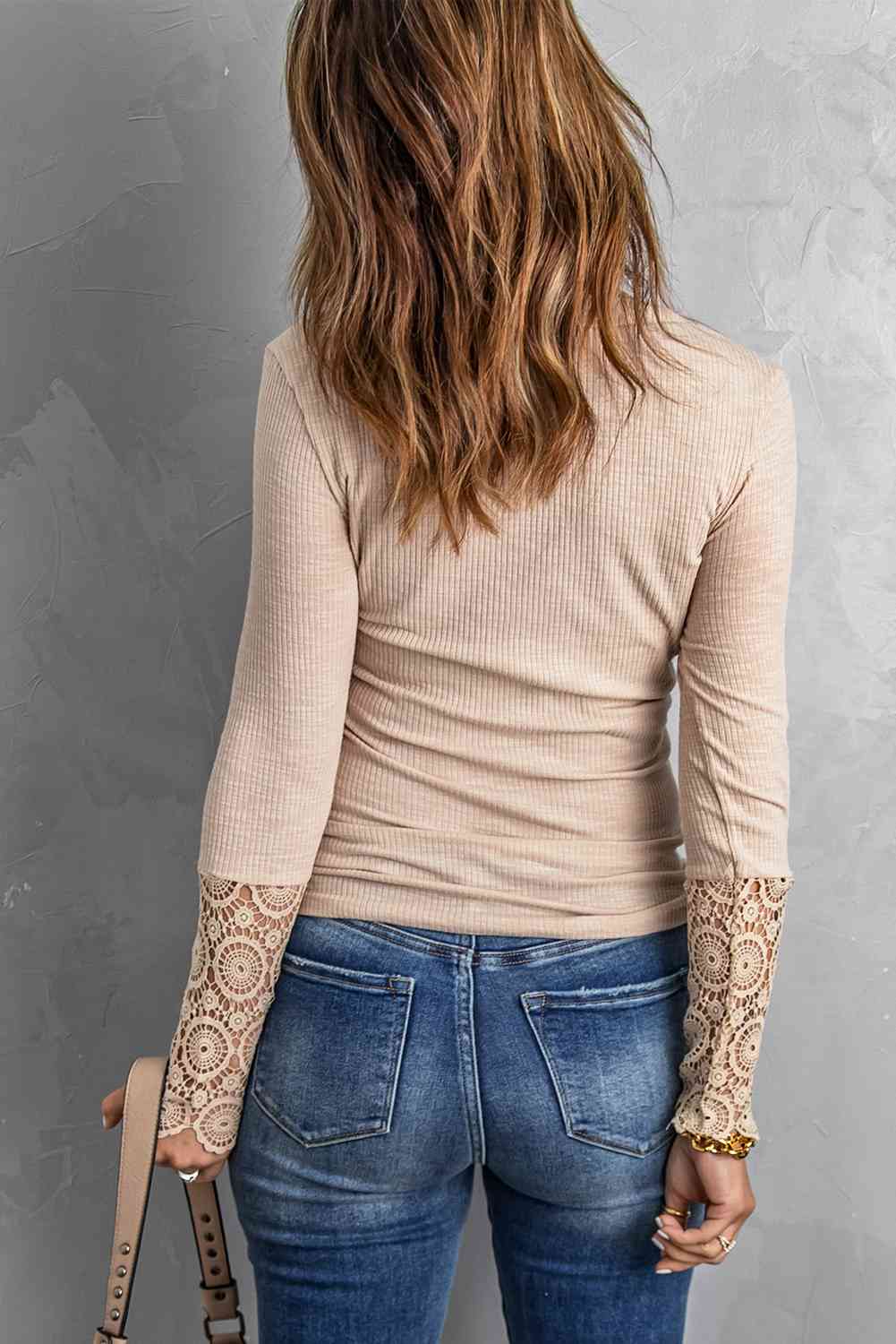 Spliced Lace Sleeve Ribbed Top - Ashley's Artistries