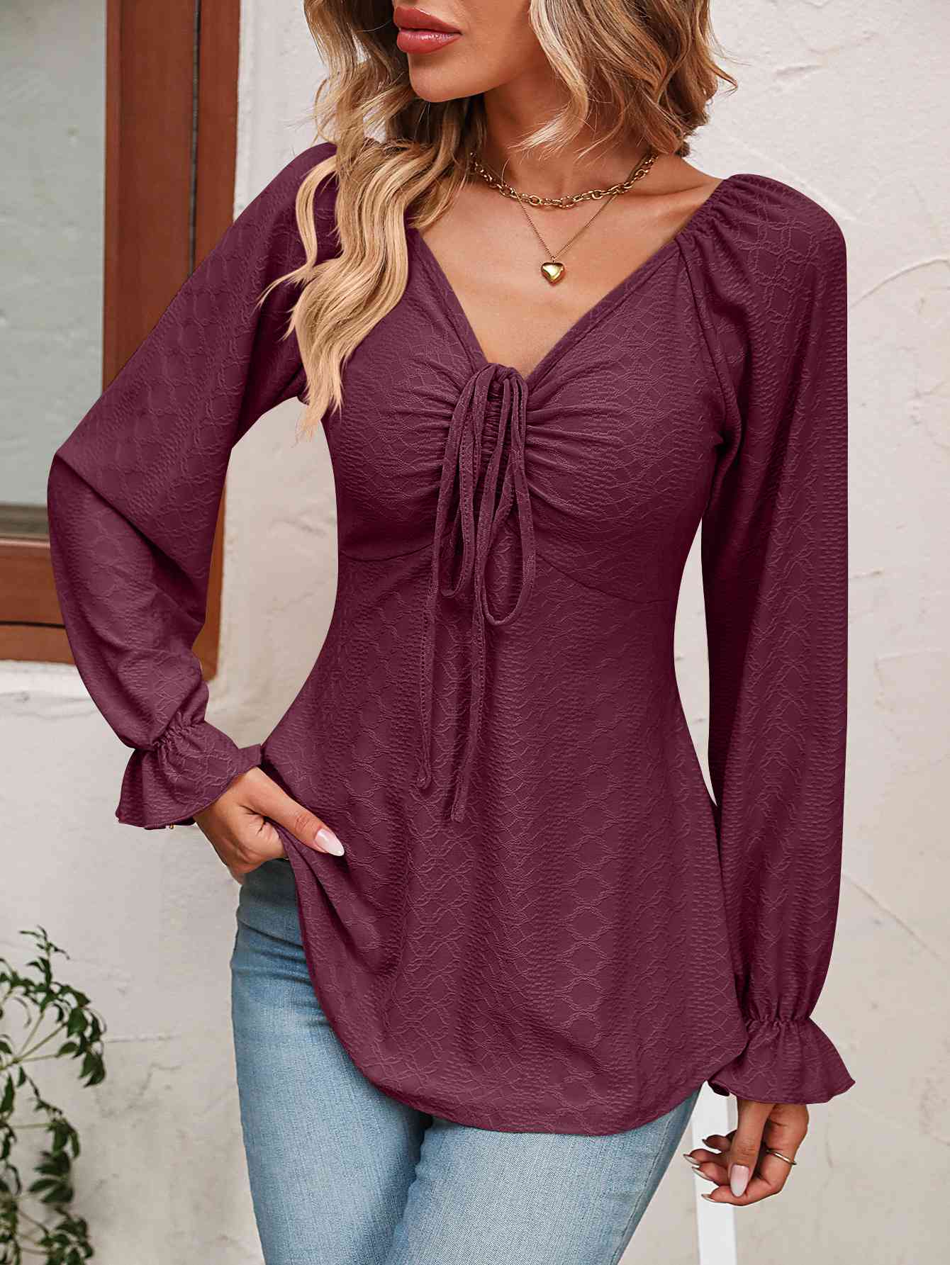 Tie Front Puff Sleeve Blouse - Ashley's Artistries