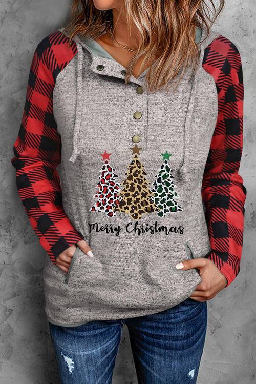 Christmas Tree Graphic Drawstring Hoodie