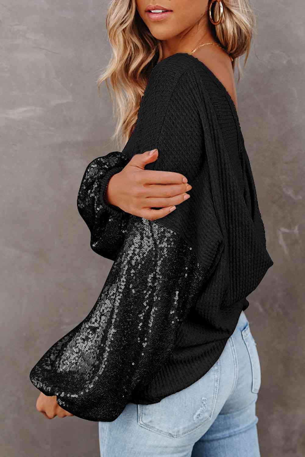 Sequin Waffle-Knit Blouse - Ashley's Artistries