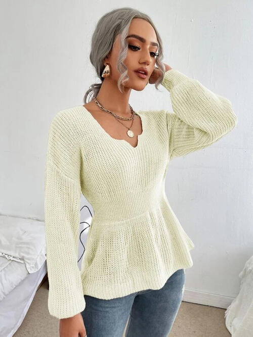 Notched Dropped Shoulder Knit Top - Ashley's Artistries