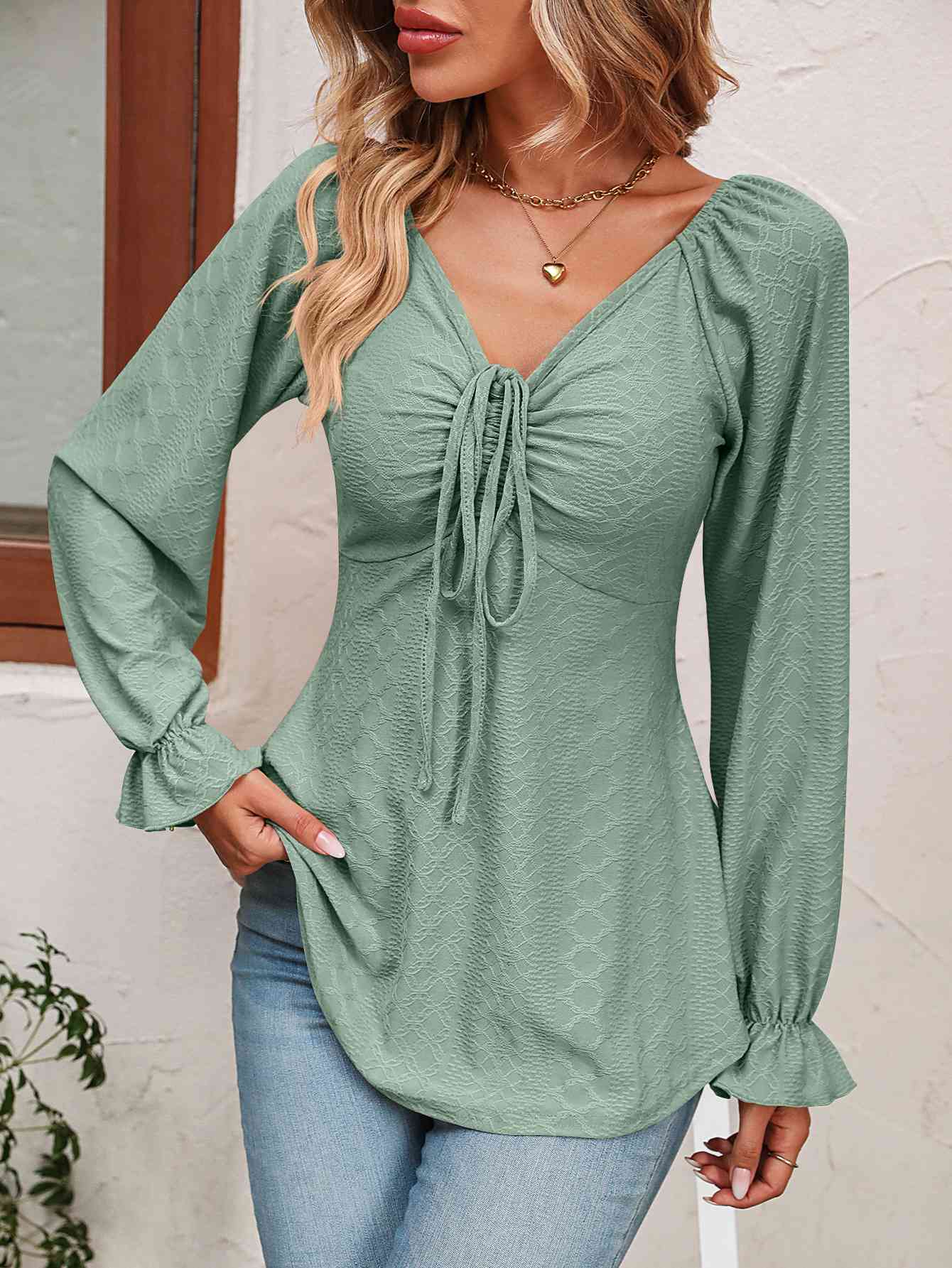 Tie Front Puff Sleeve Blouse - Ashley's Artistries