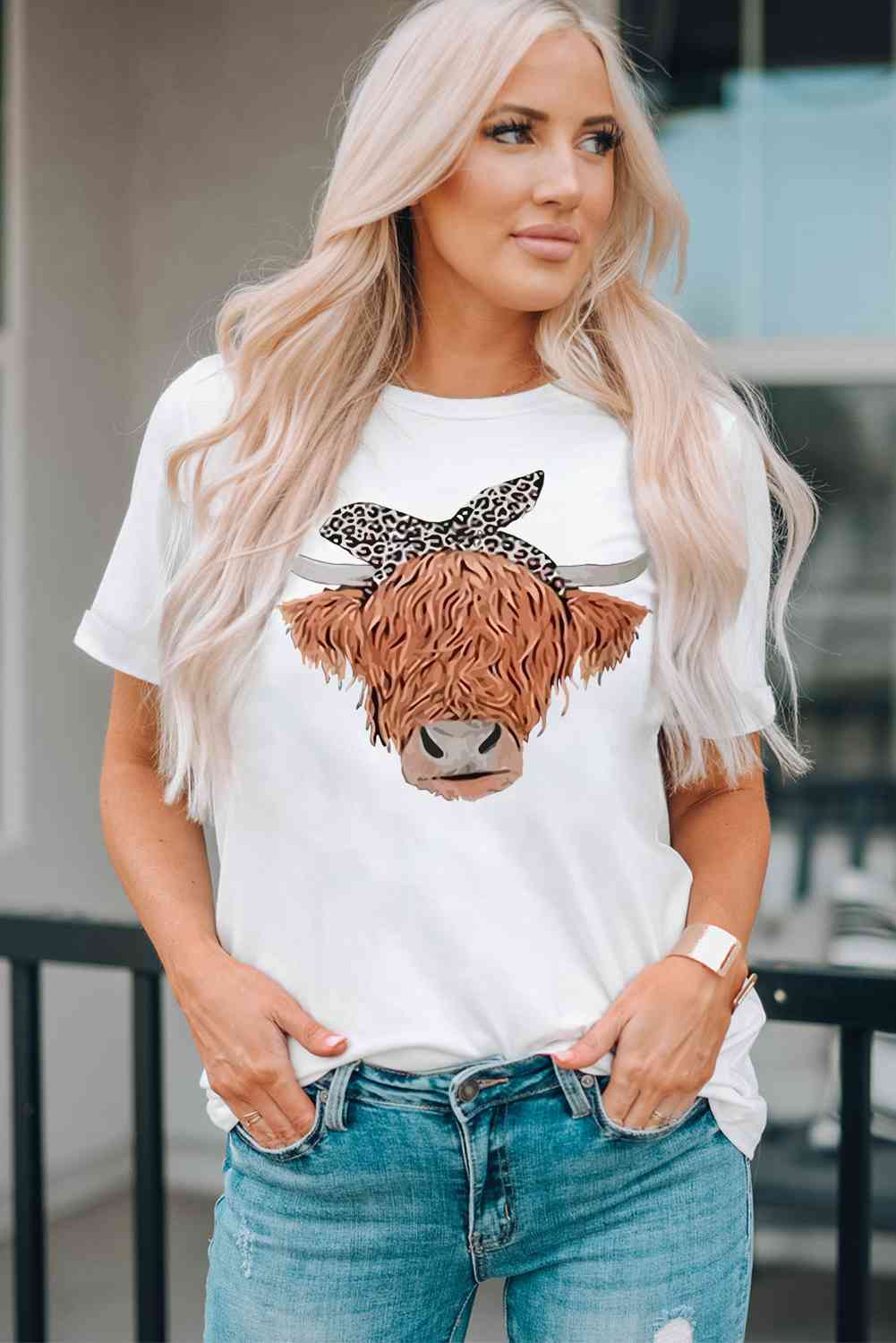 Cow Graphic Round Neck T-Shirt - Ashley's Artistries