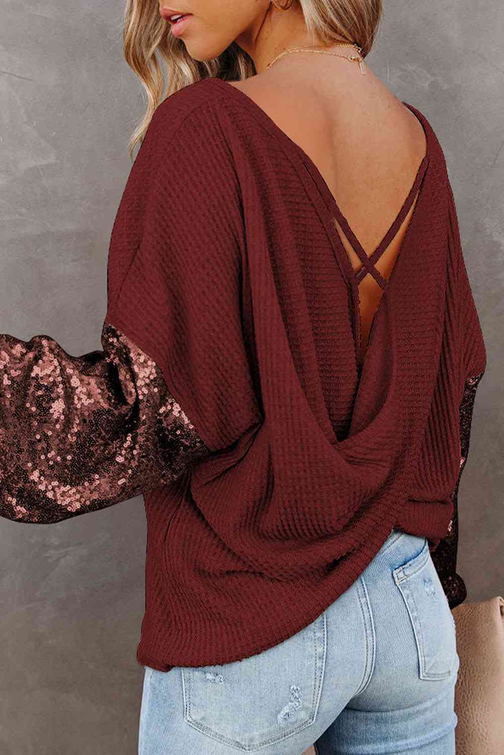 Sequin Waffle-Knit Blouse - Ashley's Artistries