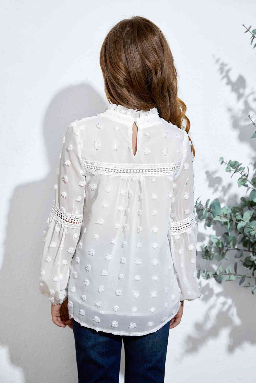 Girls Swiss Dot Spliced Lace Blouse - Ashley's Artistries