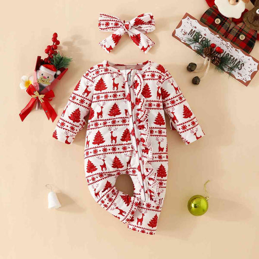 Christmas Zip up Ruffled Onesie