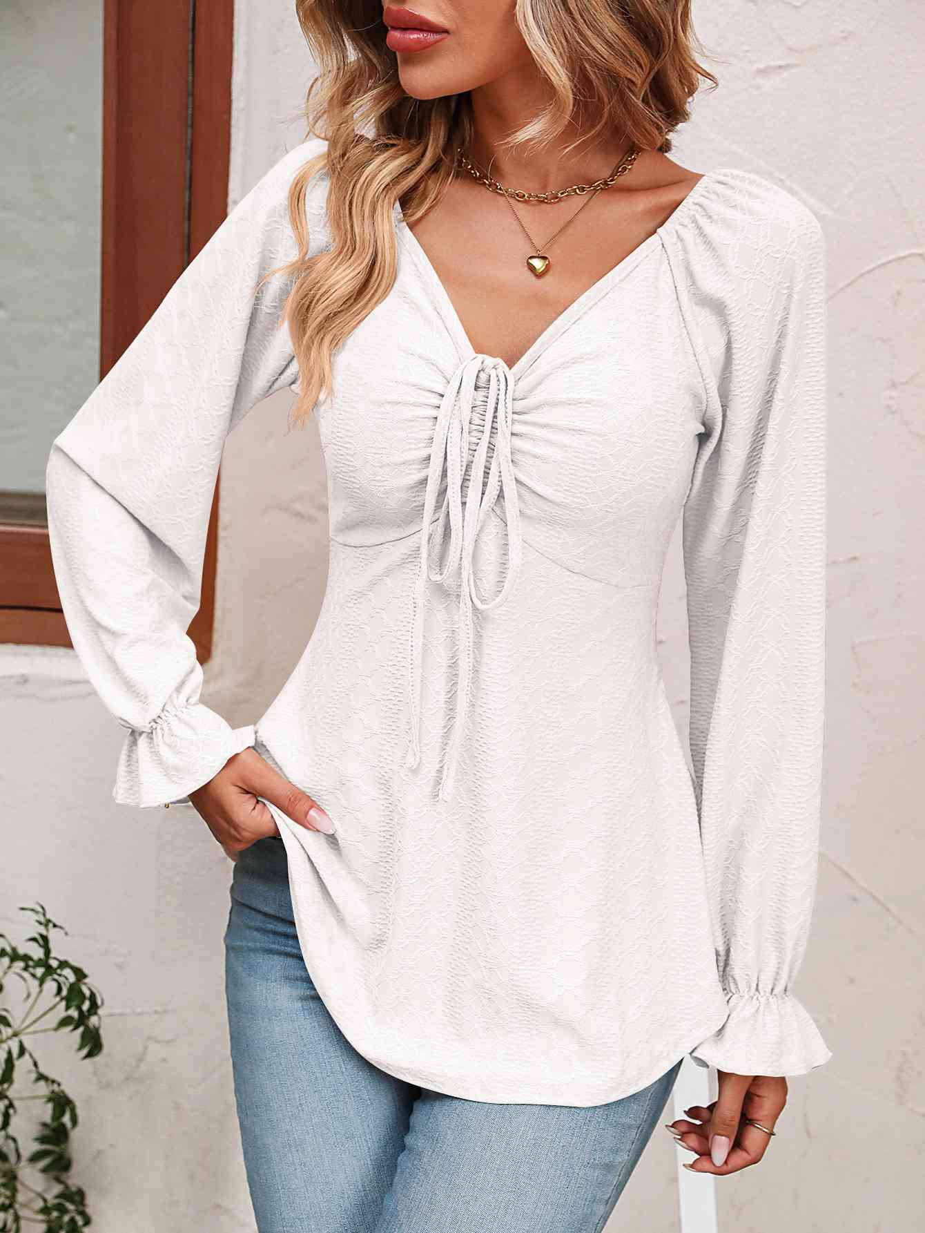 Tie Front Puff Sleeve Blouse - Ashley's Artistries